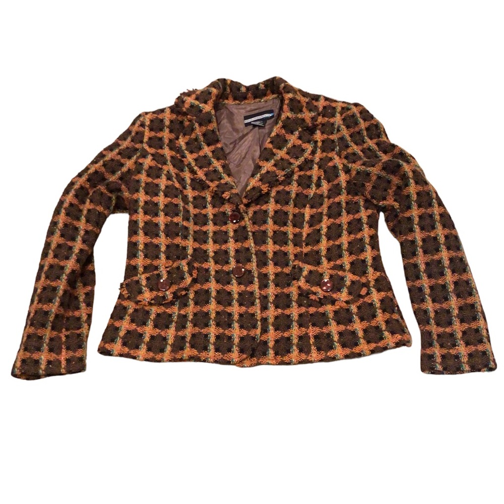 Requirements Petite Nubby Wool Blend Plaid Blazer Size 10P